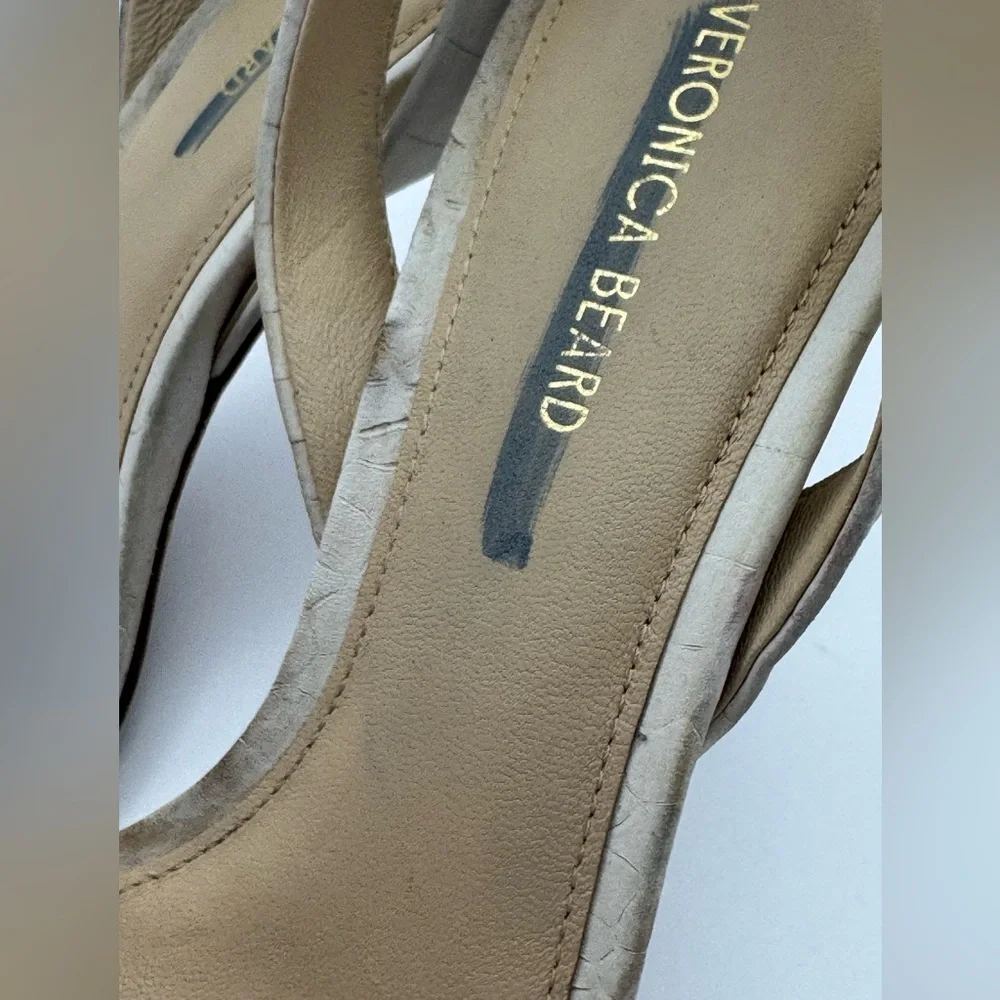 Veronica Beard Darcelle Croco Ankle-Strap Sandals Beige‎ Heels Sz 6.5